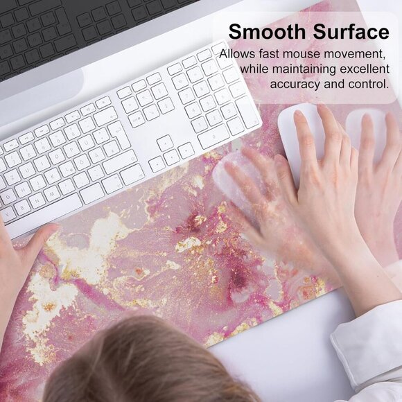 Large Mouse Pad, Cute Pink Desk Mat for Desktop, Women Girls PU Leather Waterpro - Picture 3 of 6